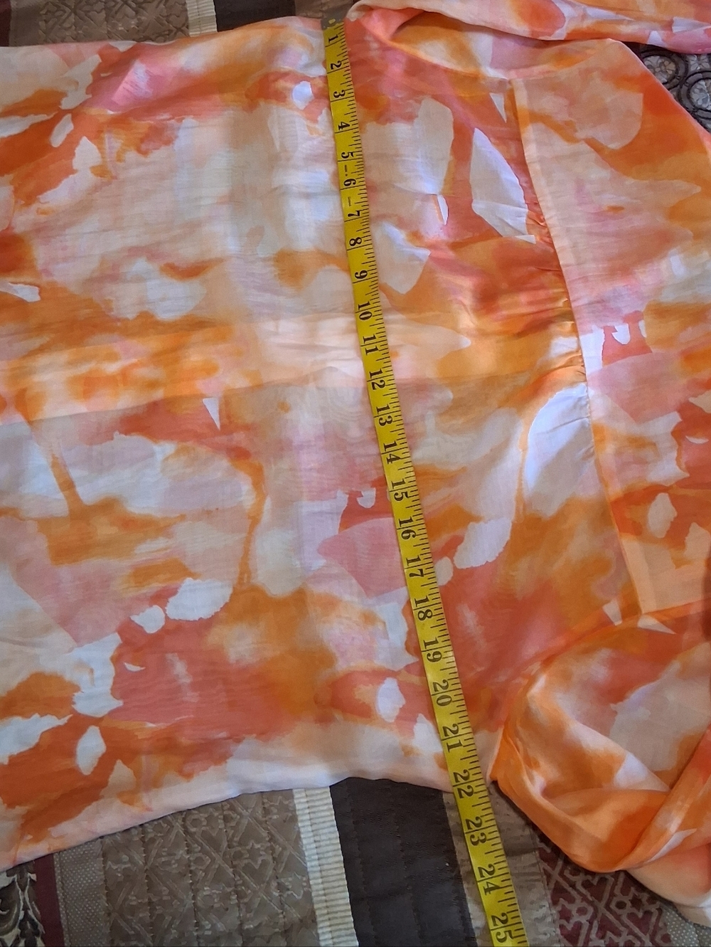 Chico's Orange Watercolor Button-Front Blouse Puff Sleeve Lightweight‎ Sz1(8) - Picture 8 of 12